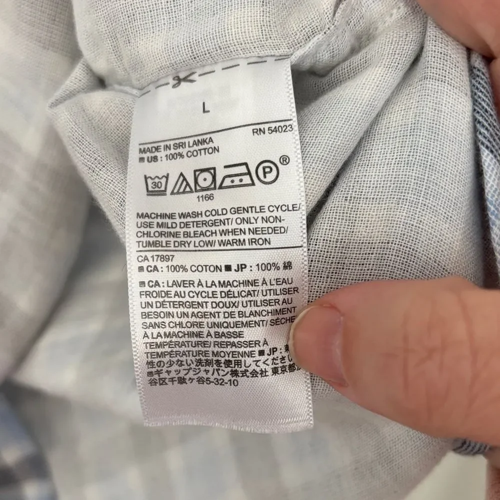 Banana Republic plaid men’s flannel blue black white button down Shirt large EUC